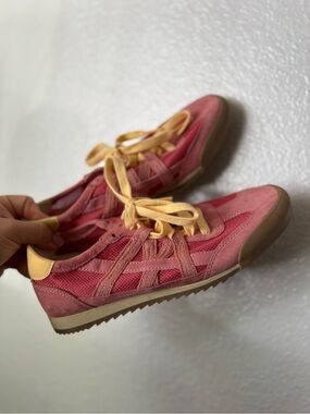 Sam Edelman Pink Suede & Mesh Sneakers with Yellow Laces